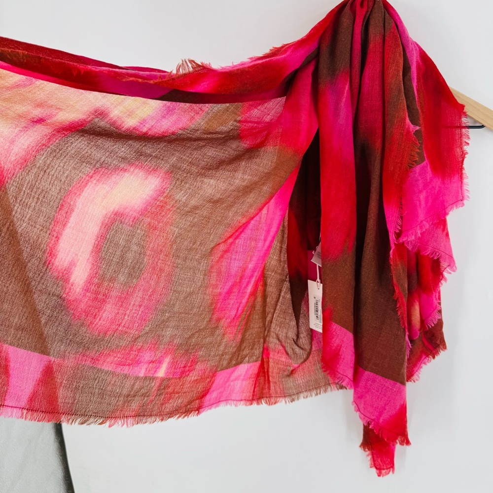 CLEARANCE Nordstrom NWT Pink Brown‎ Pink Rose Artistic Spots Scarf Tissue Weight - Picture 4 of 8